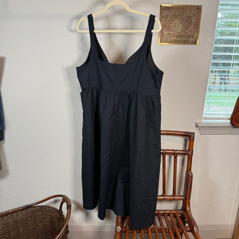 Banana Republic Black Cotton Poplin Empire Waist V-Neck Midi Dress Womens 16P